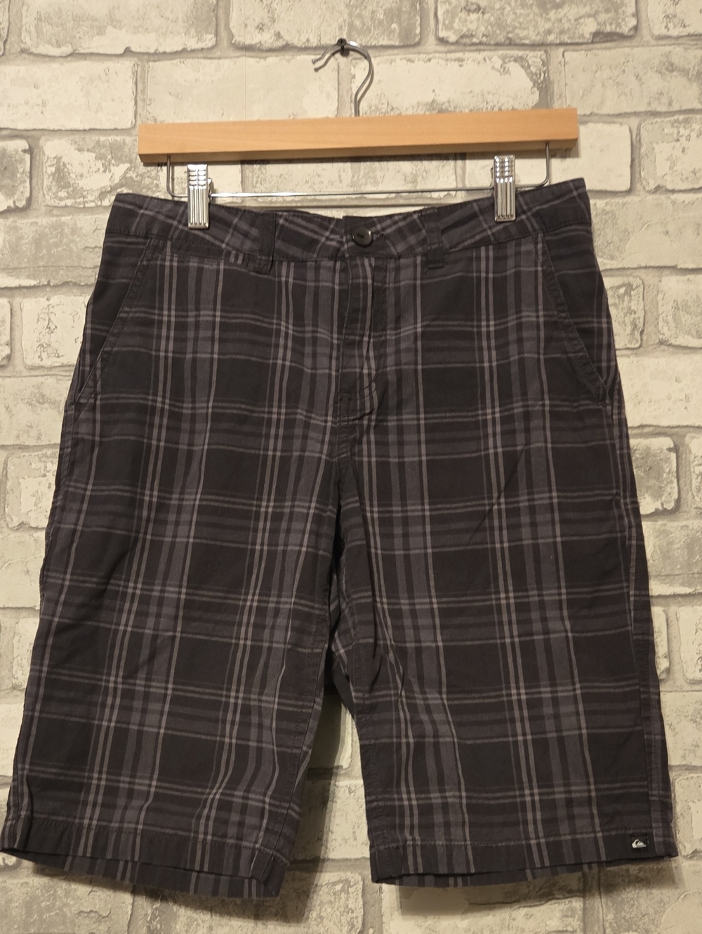 Quiksilver Men's Charcoal Plaid Flat Front Shorts